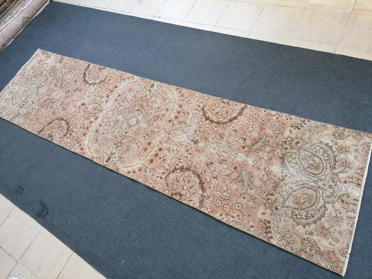 2.8 x 10.5 turkish runner rug, runner rug, vintage oushak runner rug, kitchen runner