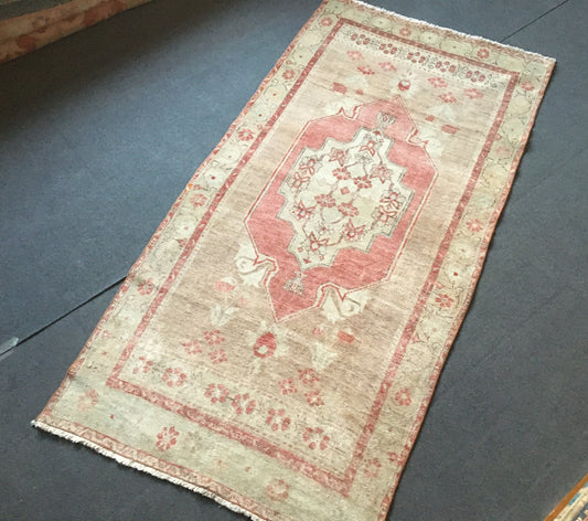 3.5 x 7 feet brown natural wool rug, turkish bedroom area rug, oushak bathroom rug,