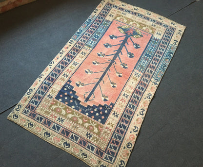 3.5 x 6 feet handmade turkish rug, vintage oushak bedroom rug, anatolian kitchen muted rug,