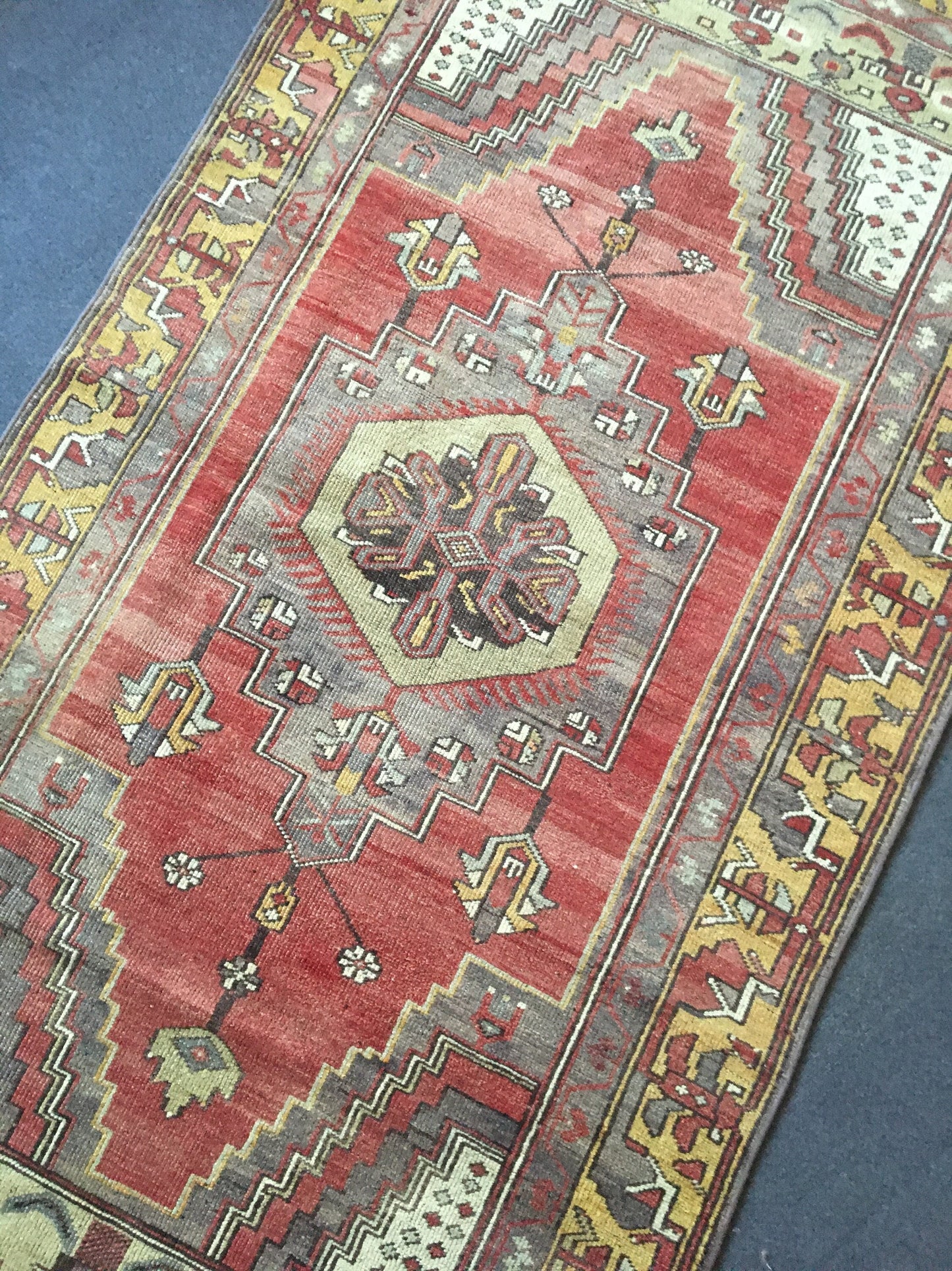 3.5 x 7 feet handmade wool turkish rug, natural vintage hand-knotted rug