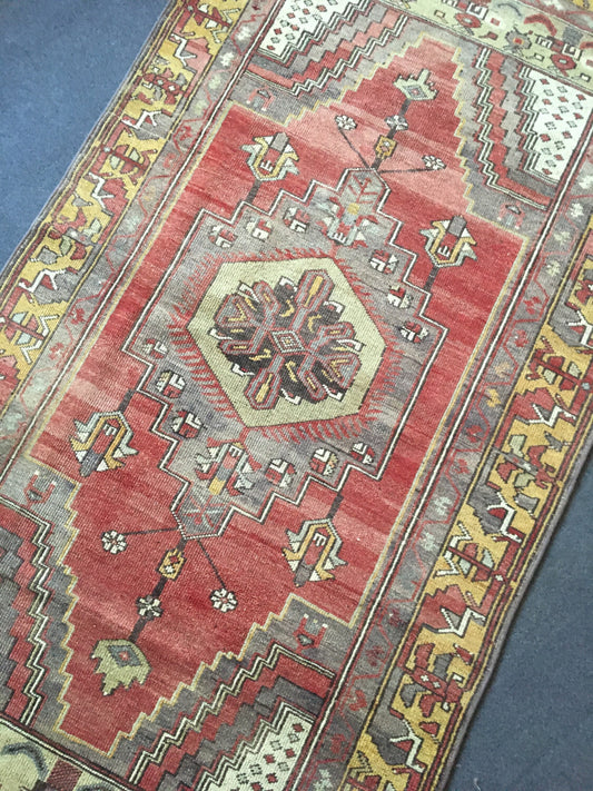 3.5 x 7 feet handmade wool turkish rug, natural vintage hand-knotted rug