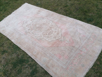 5.3 x 10 Muted runner rug, oushak turkish runner rug  pastel vintage runner rug, handmade wool runner, hallway runner rug