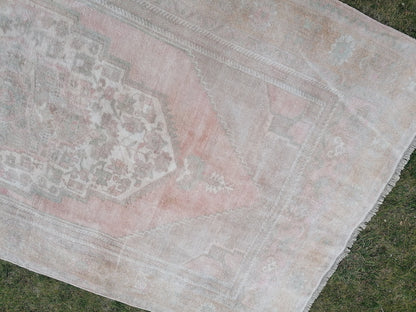 5.3 x 10 Muted runner rug, oushak turkish runner rug  pastel vintage runner rug, handmade wool runner, hallway runner rug