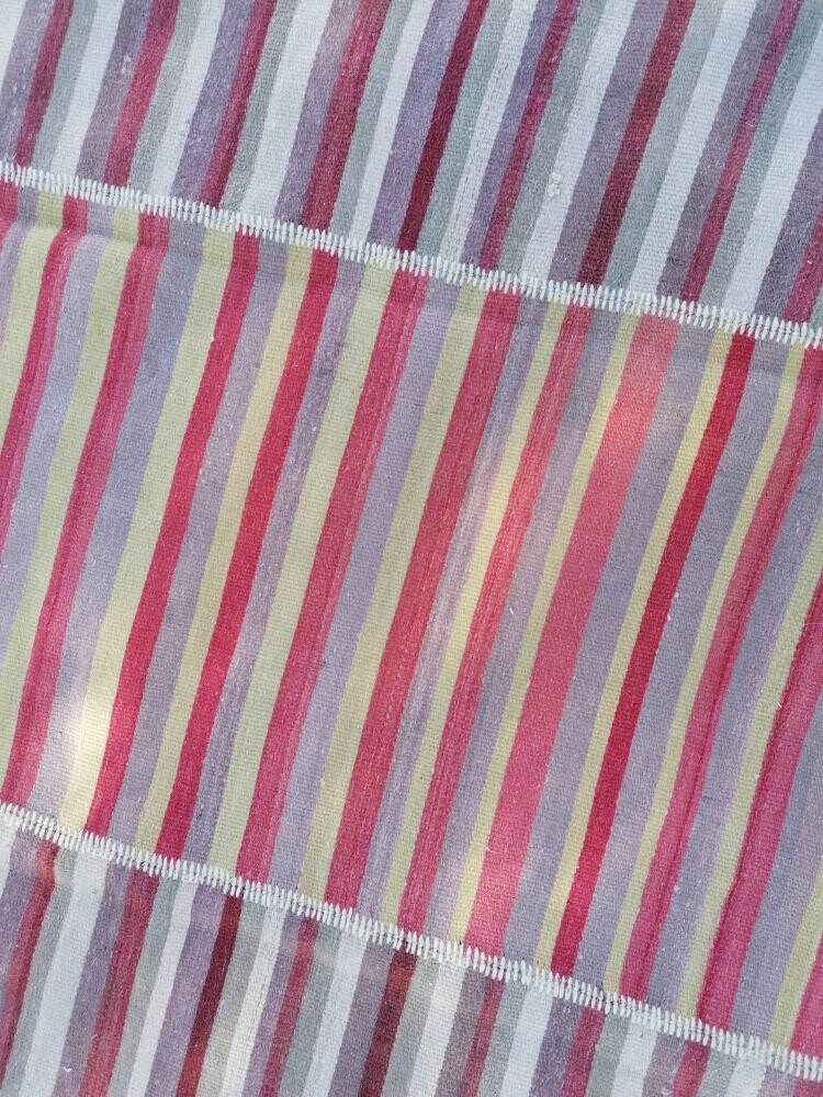 9.5 x 9.9 Flatwoven kilim rug stripe turkish handmade rug, Flatwoven vintage oushak rug, wool rug