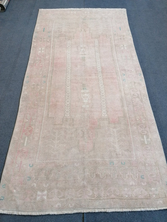 4.3 x 8.8 soft colors rug, vintage turkish rug, oushak vintage rug, vintage anatolian rug,unique handmade
