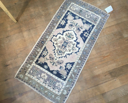 1.7 x 3.4 feet mini muted color turkish rug, handmade oushak small rug, kitchen area mini rug