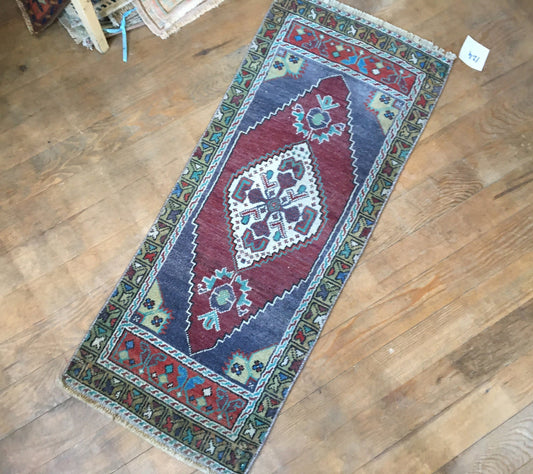 1.5 x 3.4 feet handmade claret red kitchen mini floor rug, turkish wool grey bedroom area mini rug