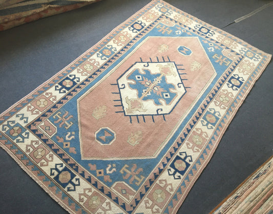 5 x 8 feet pink muted turkish wool large rug, handmade vintage oushak
