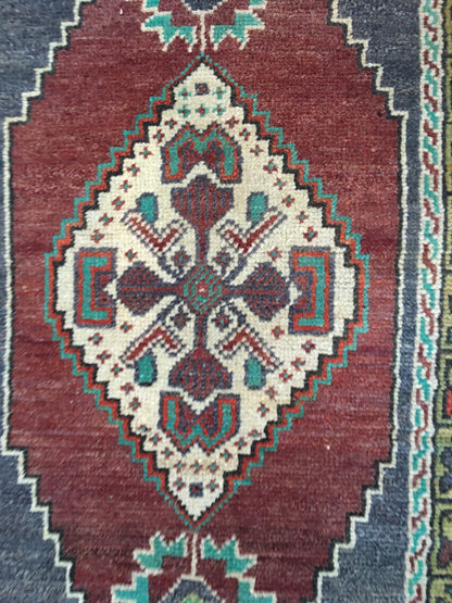 1.5 x 3.4 feet handmade claret red kitchen mini floor rug, turkish wool grey bedroom area mini rug