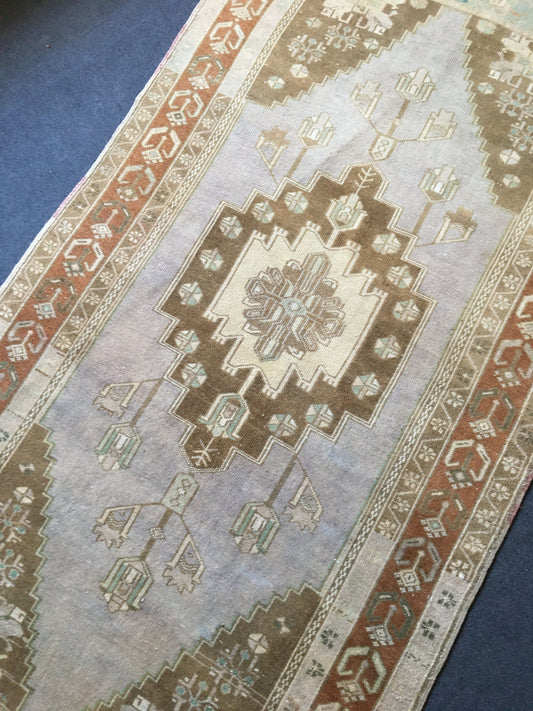 4 x 8.5 feet handmade natural turkish bedroom floor rug, vintage bedroom oushak rug