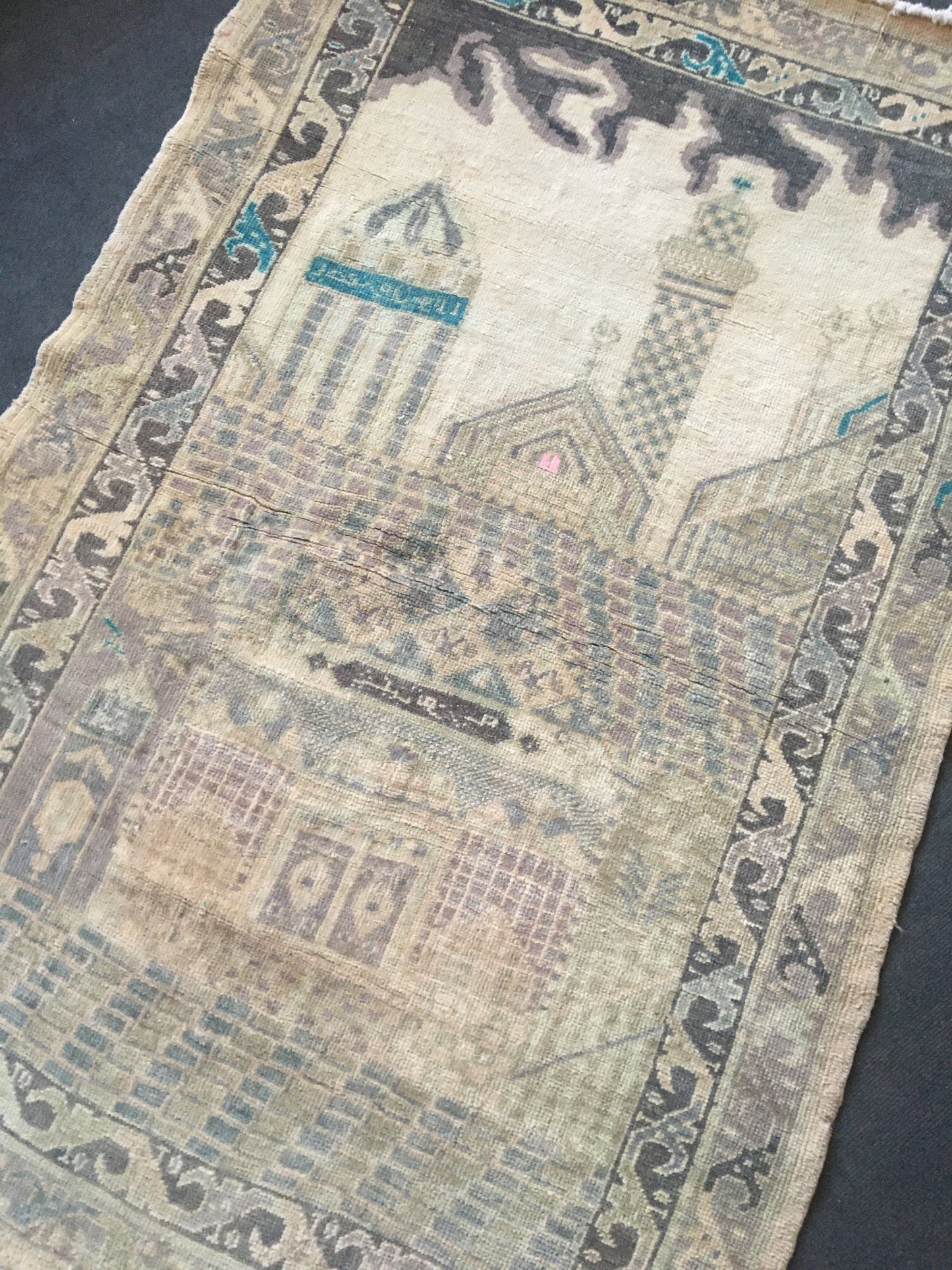 3.6 x 5.5 feet handmade muted bedroom rug, vintage grey wool wall rug