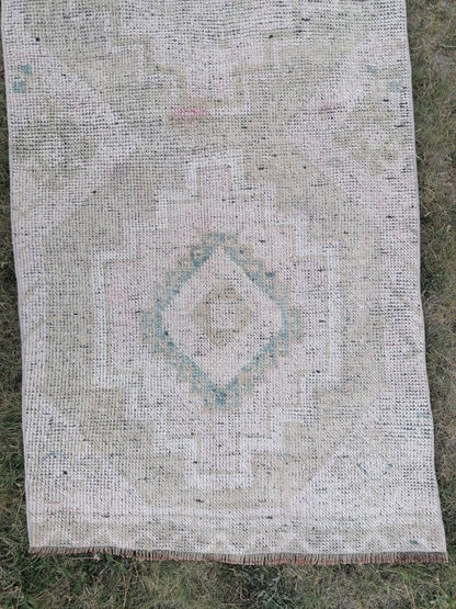 2.8 x 10.6 Pastel runner rug, vintage runner, wool runner,hallway runner, hand made runner