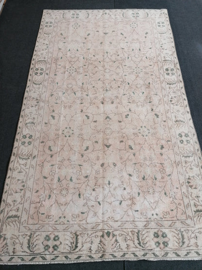 Oushak turkish rug 5 x 9.6 large vintage rug, vintage oushak rug, unique hand made