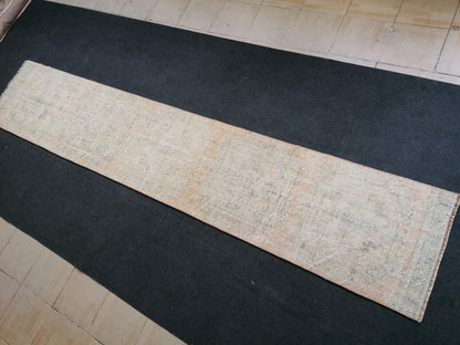 2.4 x 12.2 distressed runner rug turkish runner rug muted vintage runner rug