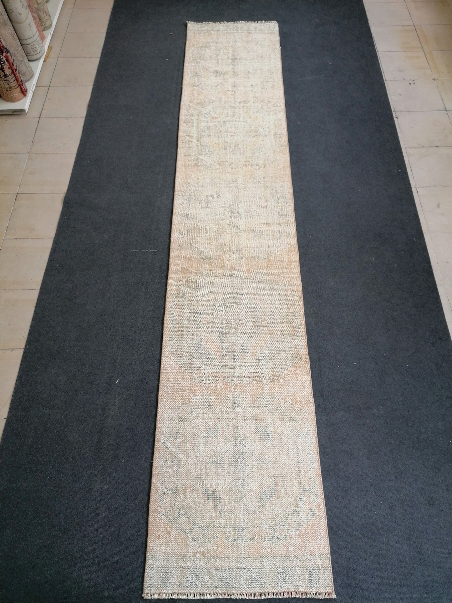 2.4 x 12.2 distressed runner rug turkish runner rug muted vintage runner rug