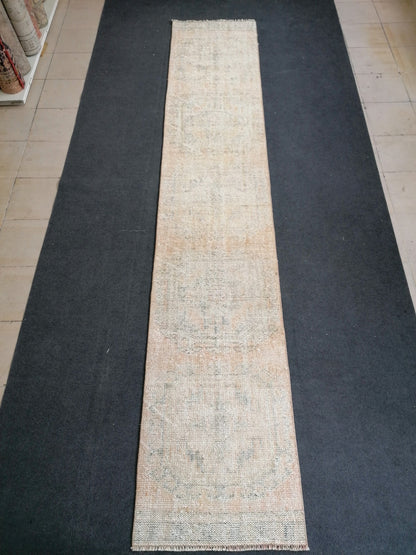 2.4 x 12.2 distressed runner rug turkish runner rug muted vintage runner rug