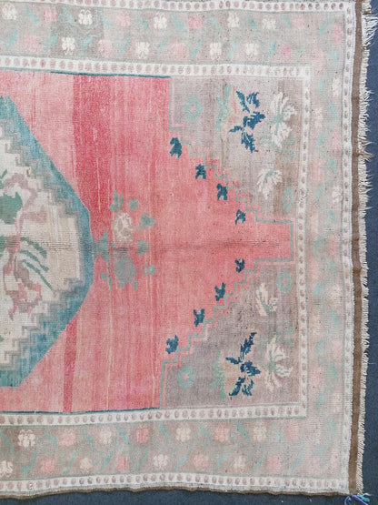 5.4 x 8.8 vintage turkish rug, pastel oushak rug,  vintage hand made