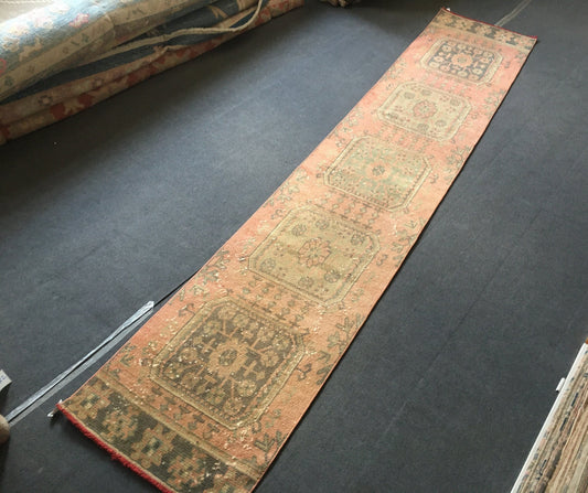 2x11 feet overlong entryway vintage runner, handmade faded color pink corridor long runner, hallway large runner rug,gray office long runner