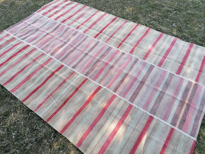 6.7 x 10 Flatwoven kilim rug, stripe turkish handmade rugs vintage turkish rug
