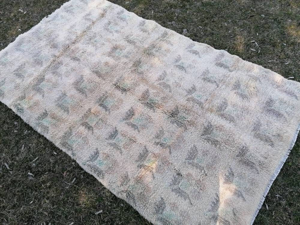 4.9 x 8 Shaggy rug, organic wool long pile   unique hand made bed rug, bohemian traditional
