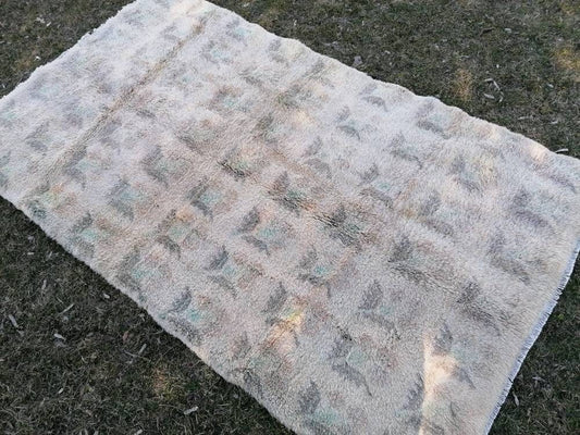 4.9 x 8 Shaggy rug, organic wool long pile   unique hand made bed rug, bohemian traditional