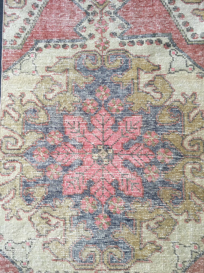 2.4 x 7 Oushak wool handmade turkish runner, vintage rug