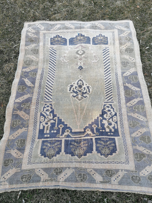 4 x 5.8 rug ,vintage green rug, rug, oushak turkish rug, vintage anatolian unique hand made rug