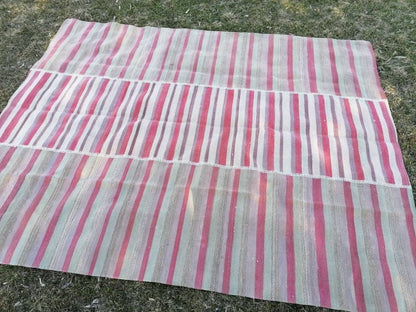 6.9 x 8.5 flatwoven kilim rug, stripe turkish hand made rugs  vintage rug