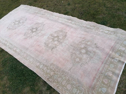 5.2 x 12 Muted vintage runner, oushak runner wool runner  handmade hallway runner, vintage anatolian rug