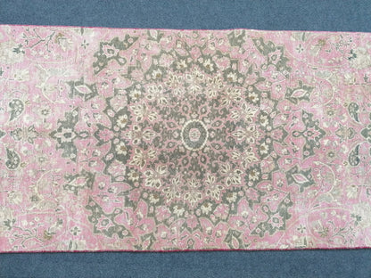 Turkish runner rug 2.7 x 10.7 pink runner rug, vintage oushak runner