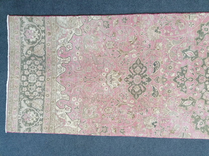 Turkish runner rug 2.7 x 10.7 pink runner rug, vintage oushak runner