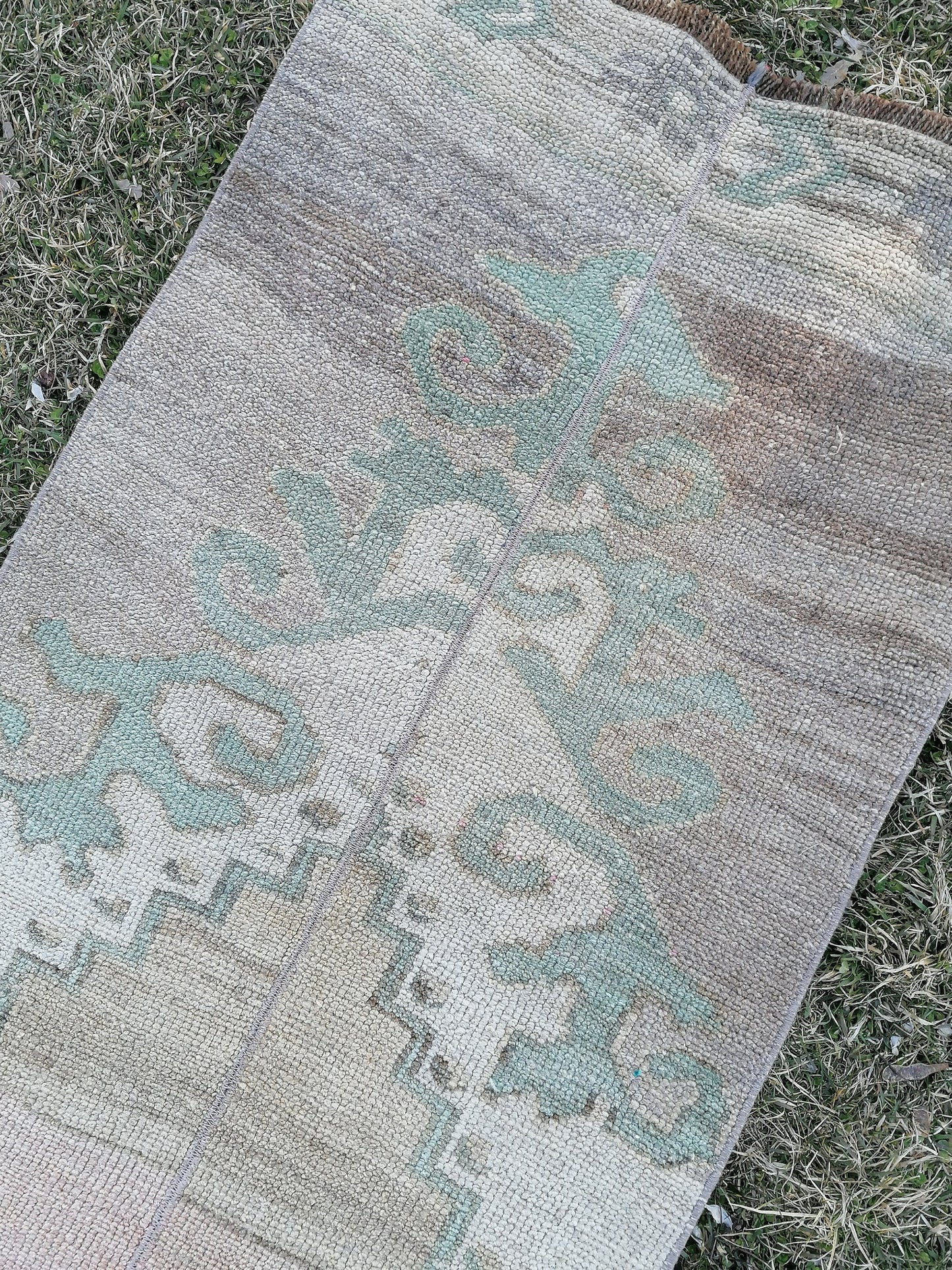 Turkish patchwork runner rug 2.2 x 11 neatural runner rug, vintage oushak rug,
