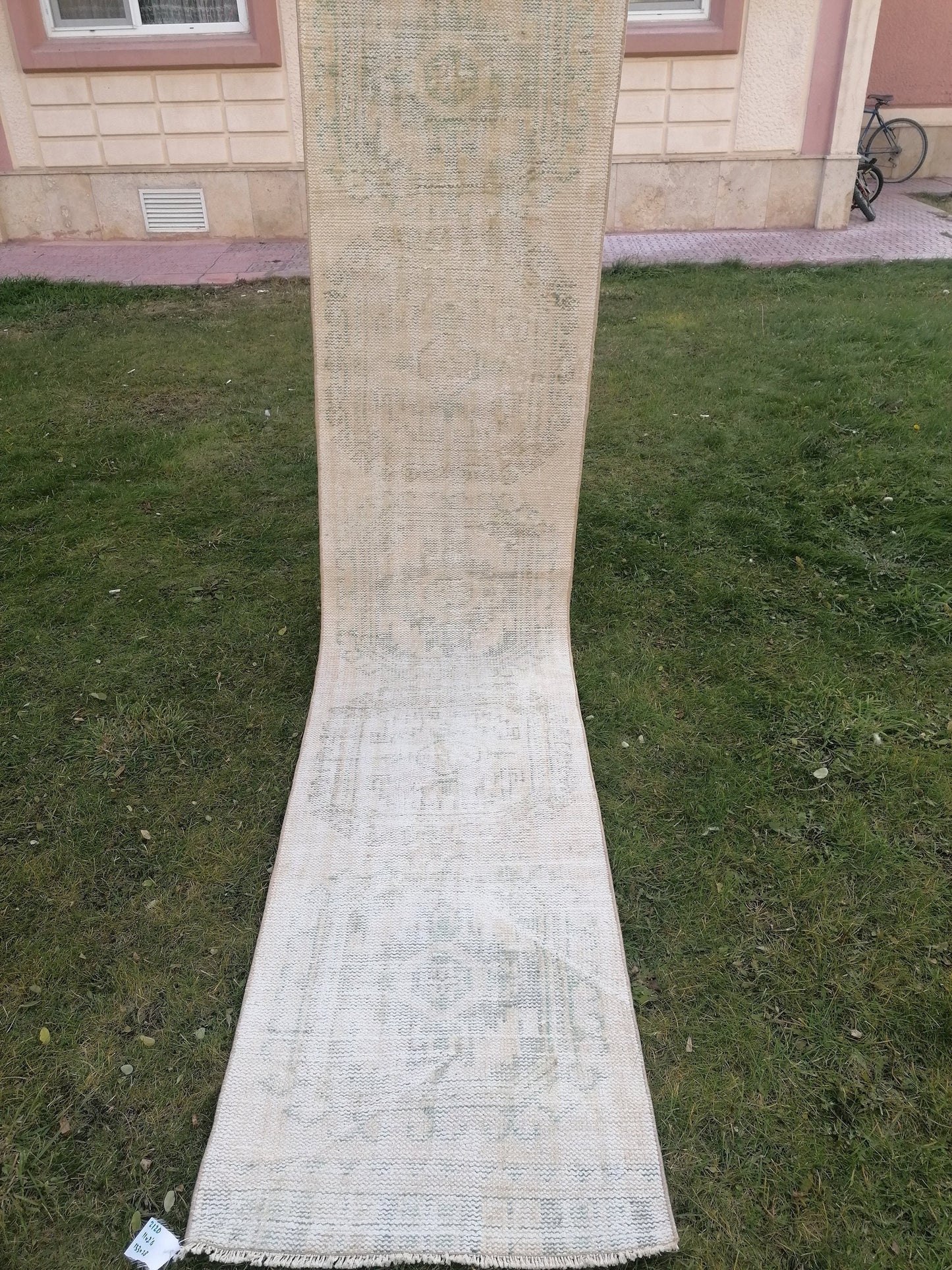 2.4 x 11 distressed vintage runner rug, muted  turkish runner rug,