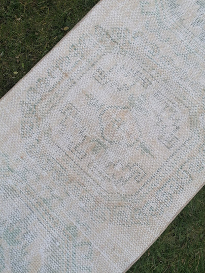 2.4 x 11 distressed vintage runner rug, muted  turkish runner rug,