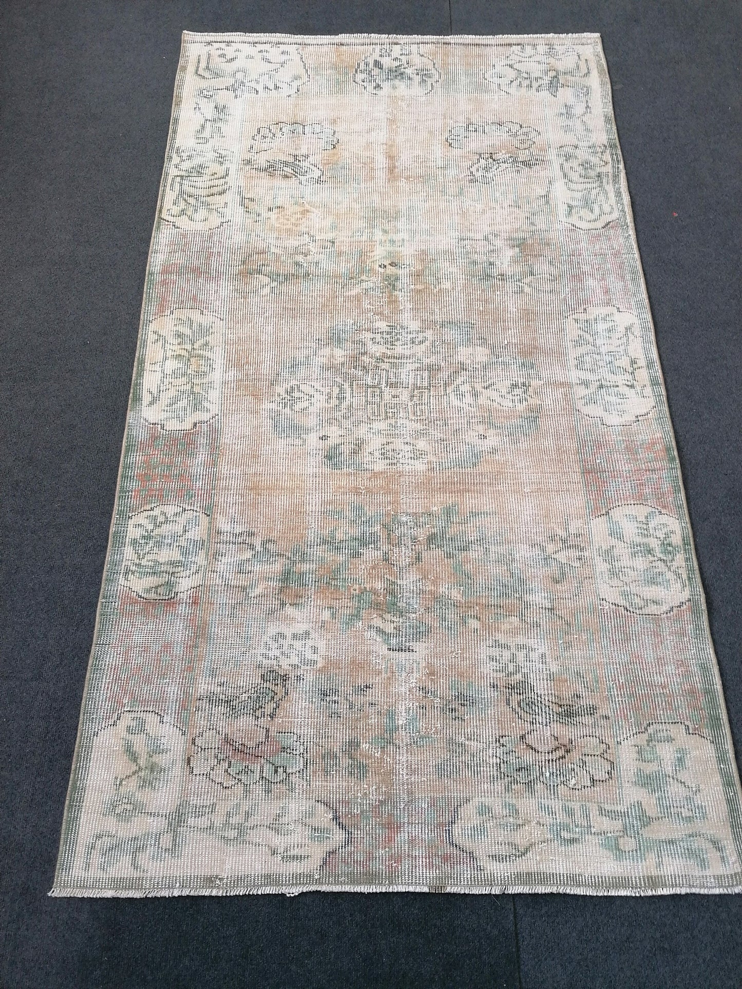 3.8 x 6.7 Muted distressed vintage rug  turkish rug, muted rug oushak rug oriental antique rug