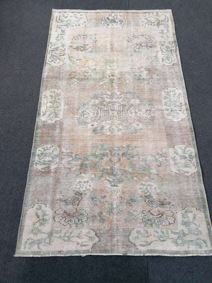 3.8 x 6.7 Muted distressed vintage rug  turkish rug, muted rug oushak rug oriental antique rug