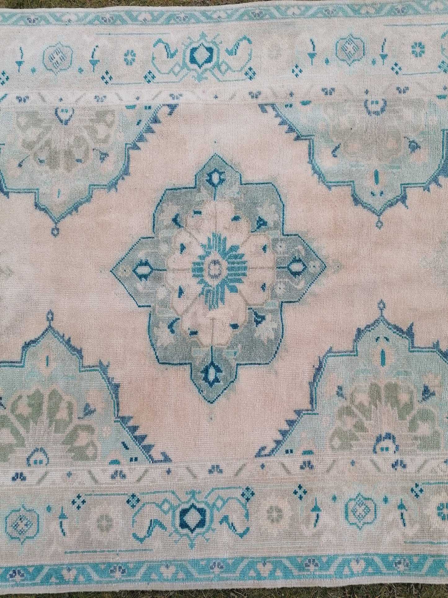 5.4 x 10.8 Oushak wool rug  long faded blue oushak runner rug vintage runner, hallway runner, kitchen runner rug