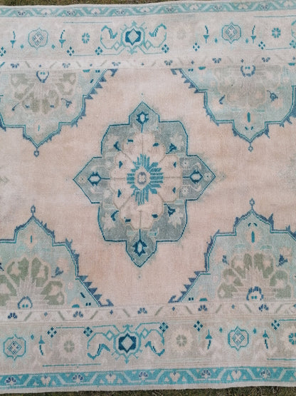 5.4 x 10.8 Oushak wool rug  long faded blue oushak runner rug vintage runner, hallway runner, kitchen runner rug