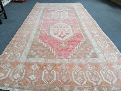 4.4 x 8.11 Vintage rug, hand made wool rug  vintage runner rug, turkish rug, oushak rug