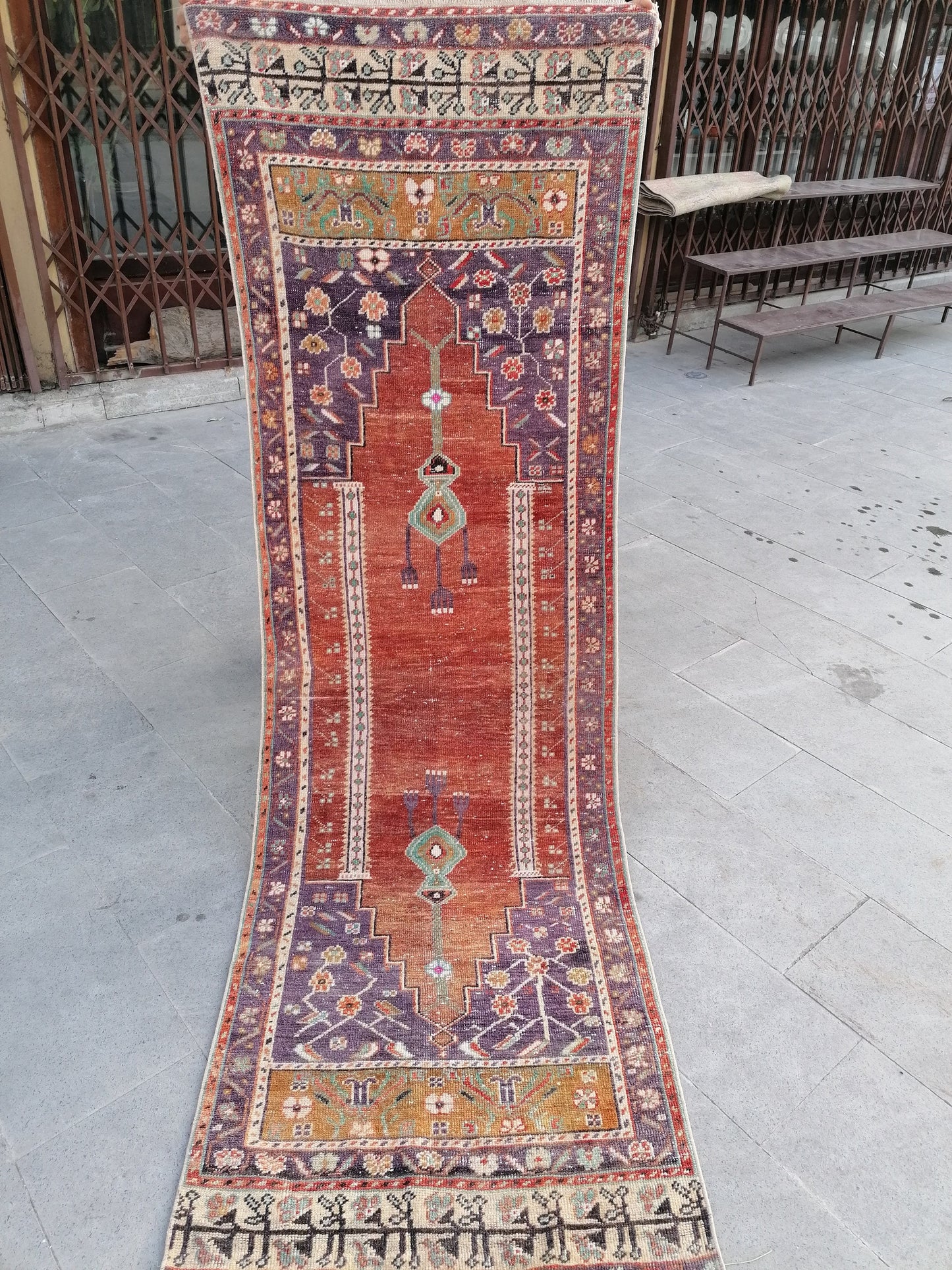 2.7 x 8 Vintage runner,kitchen runner,purple wool rug