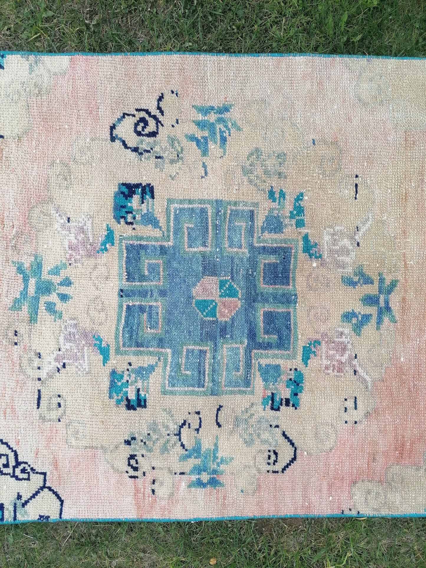 3 x 12 Turkish wool runner rug, blue runner rug, vintage runner rug, kitchen runner rug,hallway runner rug, oushak runner