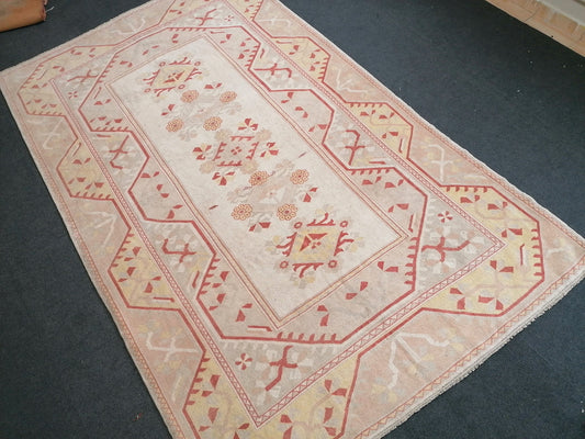 6.6 x 10.5 Muted soft colors rug , faded oushak rug, pastel turkish rug, rustic tribal rug retro style rug
