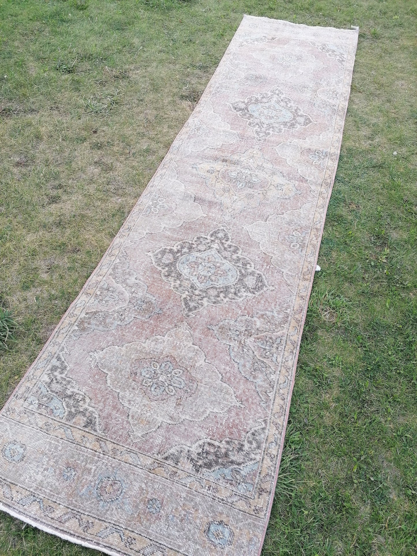3.2 x 12.9 oushak turkish runner rug, kitchen wool runner rug ,vintage hallway rug, vintage hand made rug