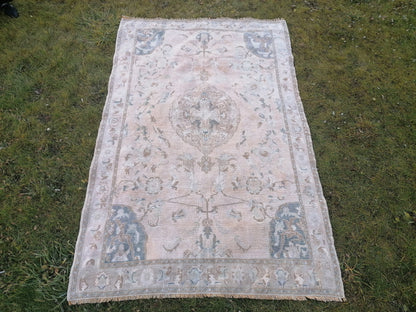 Muted turkish rug 8.2 x 5.4 pastel turkish rug, vintage turkish rug, oushak vintage rug, vintage anatolian handmade rug