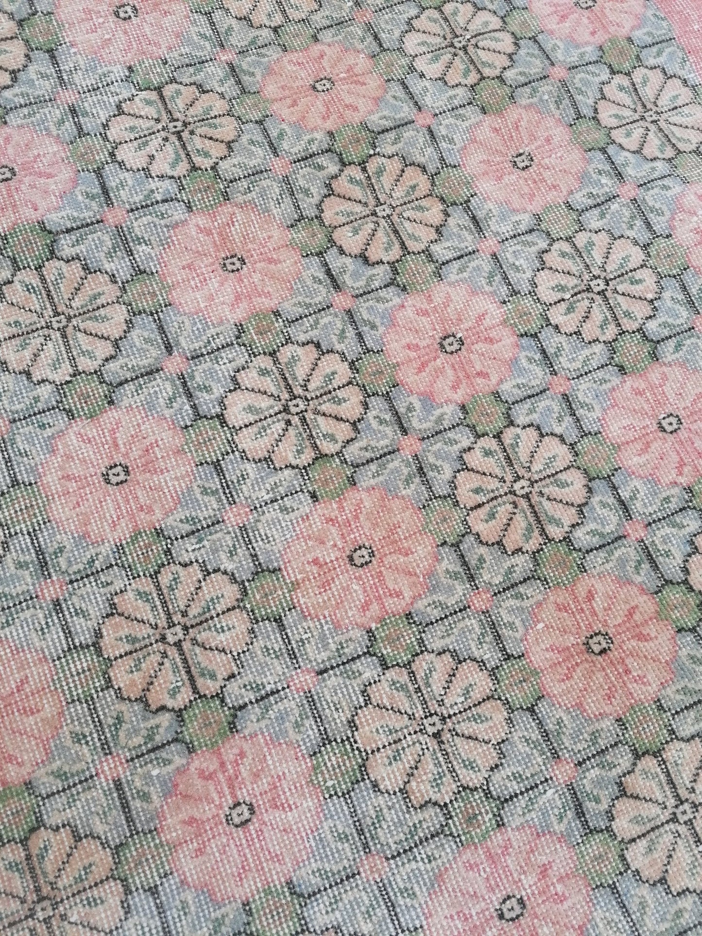 Vintage rug 7 x 3.11 green oushak vintage rug, anatolian rug,unique hand made