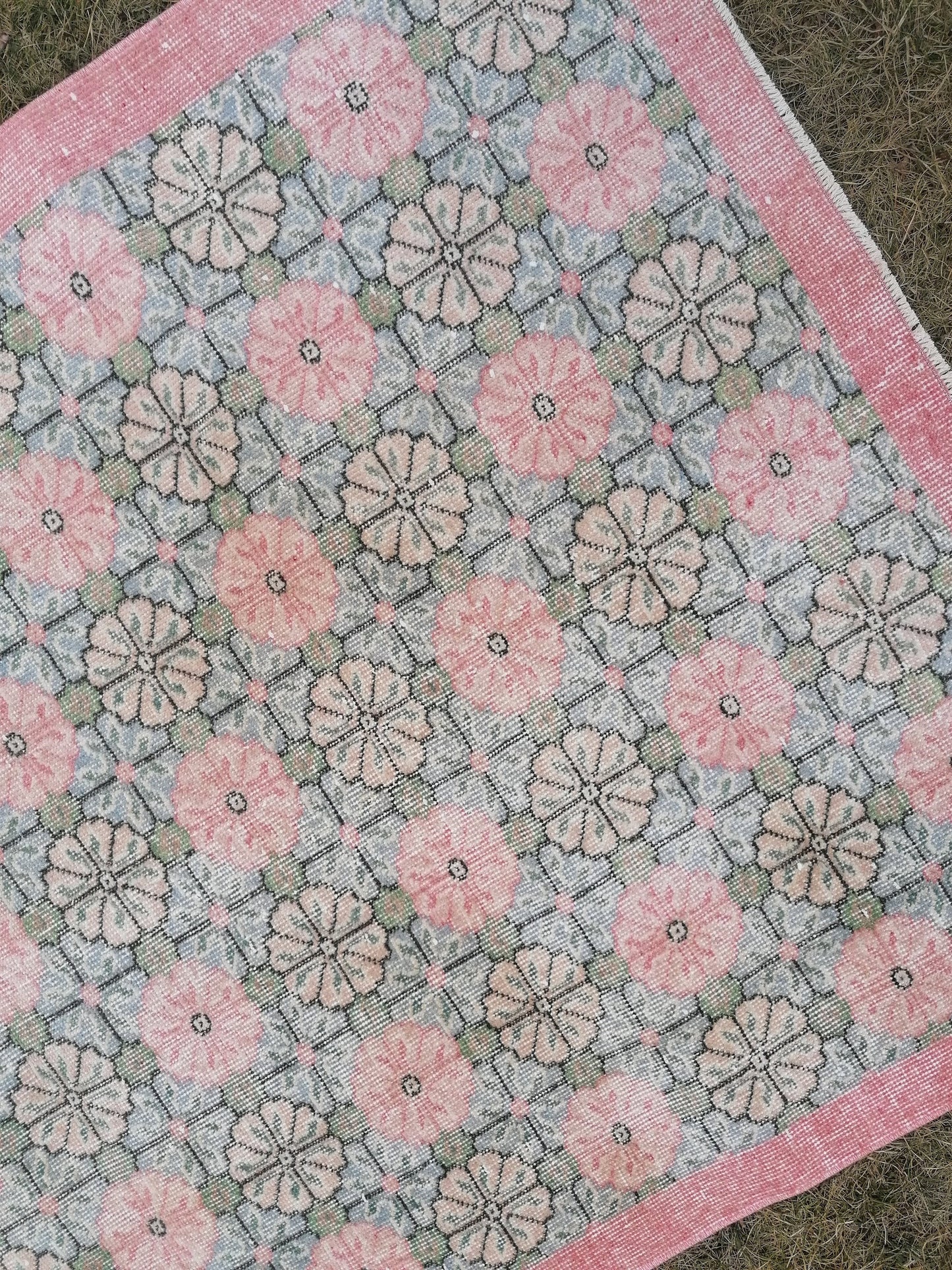 Vintage rug 7 x 3.11 green oushak vintage rug, anatolian rug,unique hand made