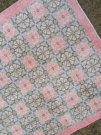 Vintage rug 7 x 3.11 green oushak vintage rug, anatolian rug,unique hand made