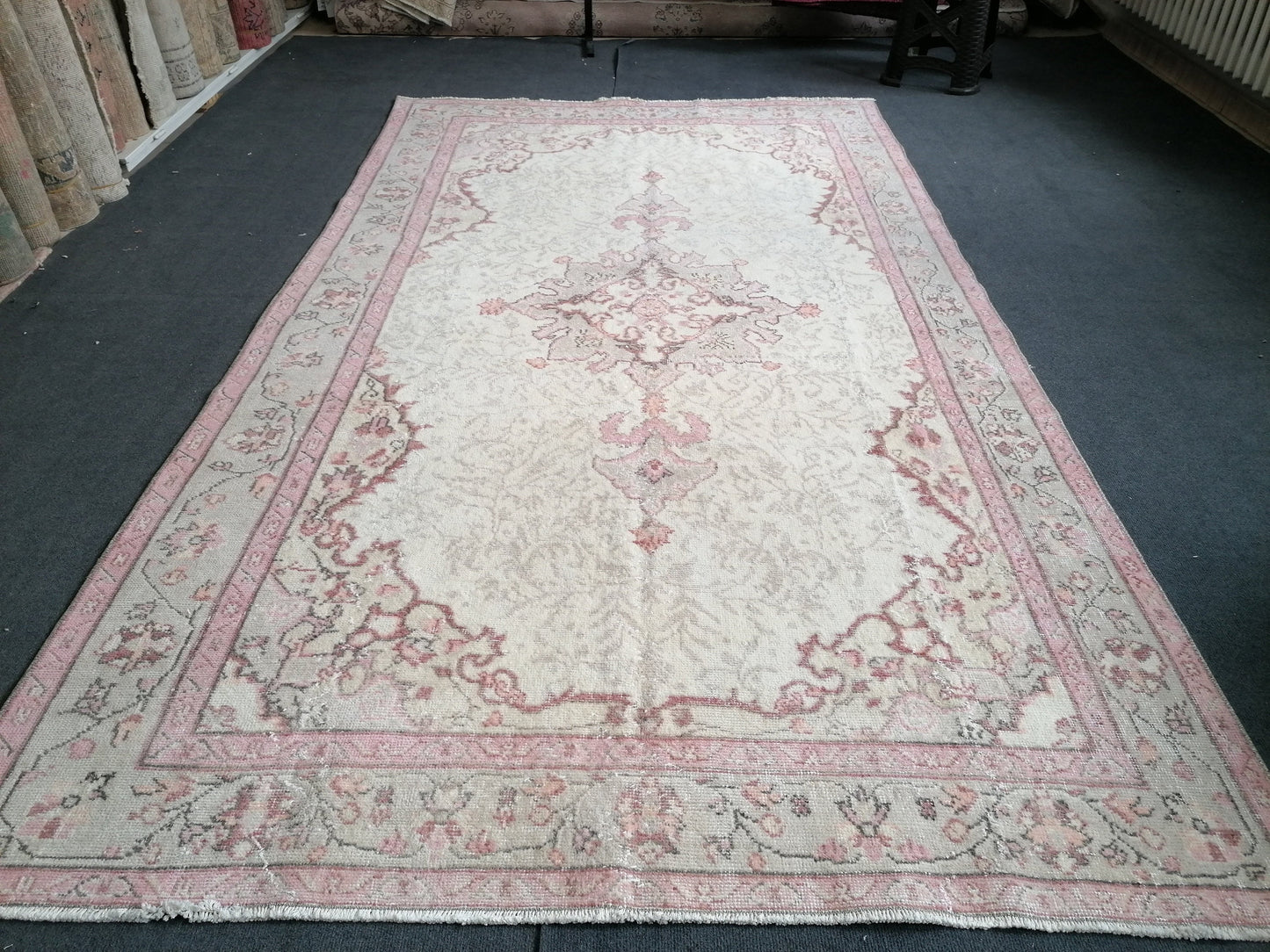 5.5 x 9.7 Large vintage pink pastel rug  oushak handmade wool rug, muted area rug, bohemian rug