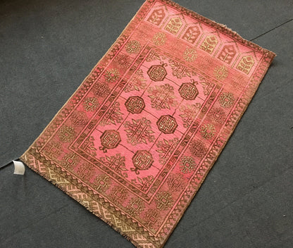 2.4 x 3.5 feet handmade bohemian turkish small rug, vintage bedroom small rug