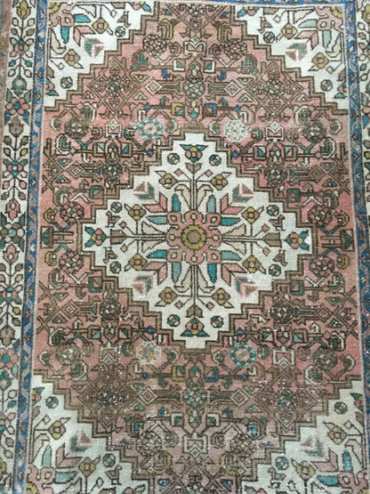 3.4 x 5 feet handmade natural brown area rug, vintage medium size rug